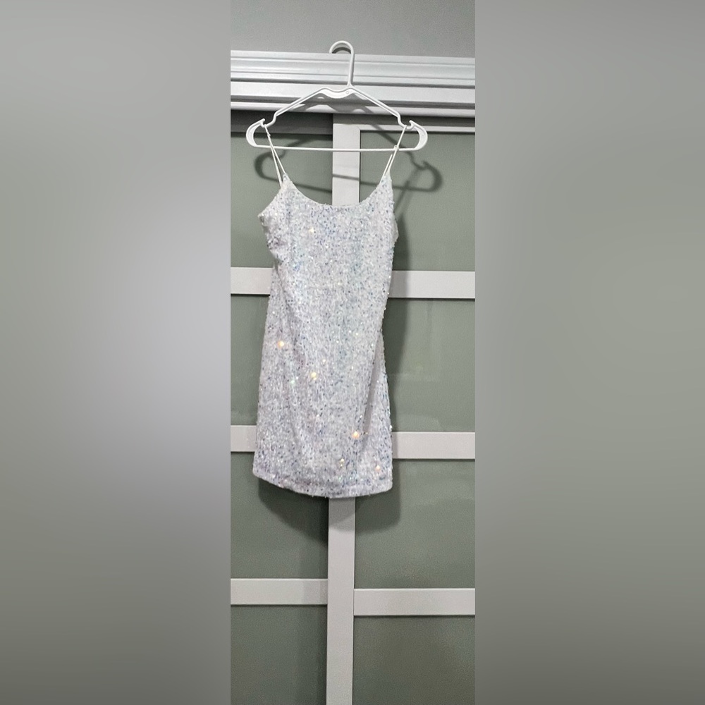 Homecoming dress white with silver sequins, new, never worn, size M